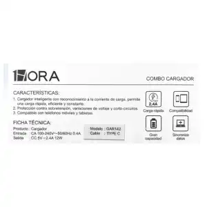 1Hora Combo Cargador y Cable Tipo C 12W GAR142 miniatura 4